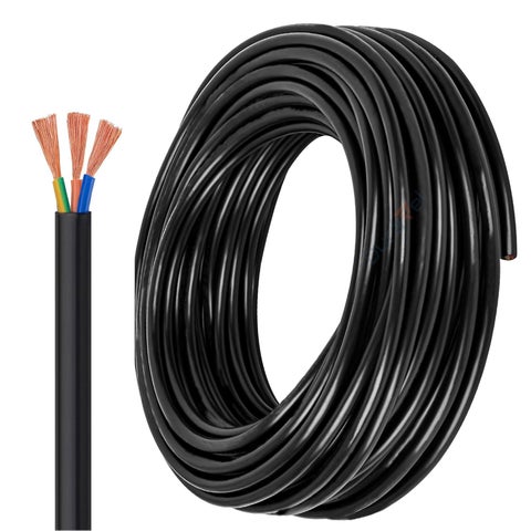 Duravel 3-Core Electrical Cable, Black PVC Insulated Power Wire, Flexible Copper Conductor (2.5MM, 1 Meter)